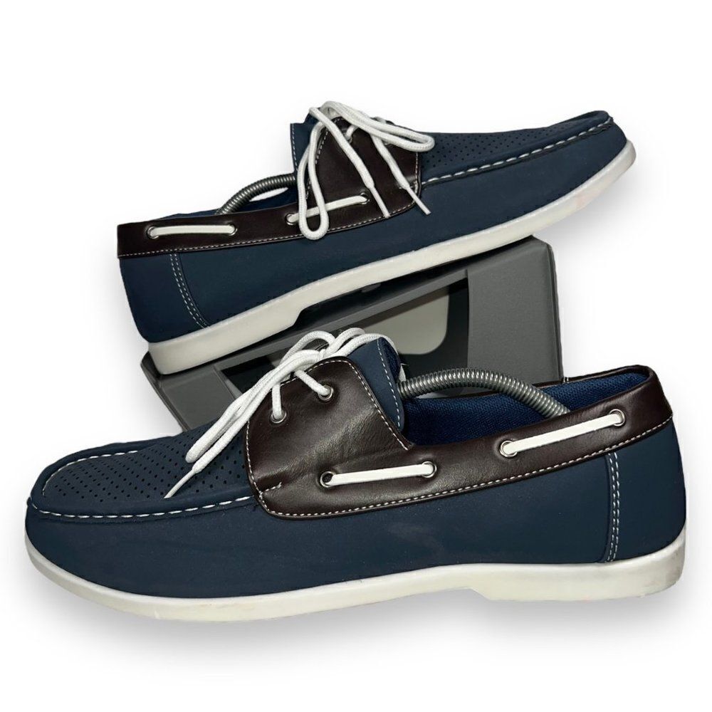 Samuel Joseph Boat Shoes Navy / Brown‎ Men's 12